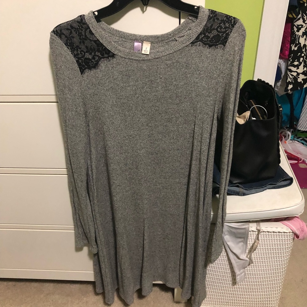 Francesca’s Sweater Dress w/ Black Lace Sleeves